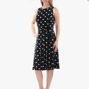 Lauren Ralph Lauren Polka Dotted Faux Wrap Sleeveless Midi Dress